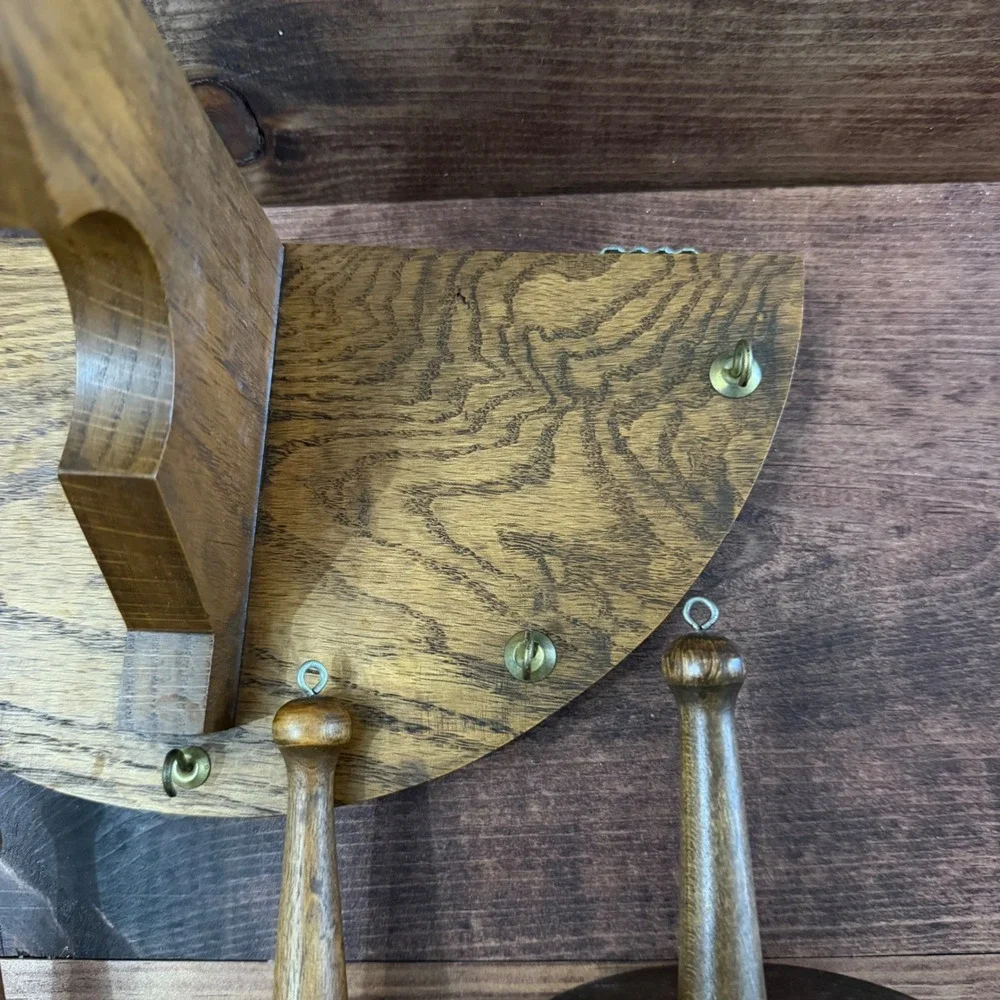 Vintage Wooden Measuring Scoop Set 5 Piece with Wall Mount Display Rack Brown